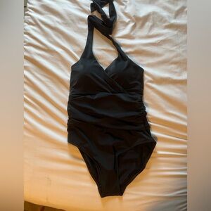 Boden Black Ruched Halter One Piece Swimsuit Size 10R